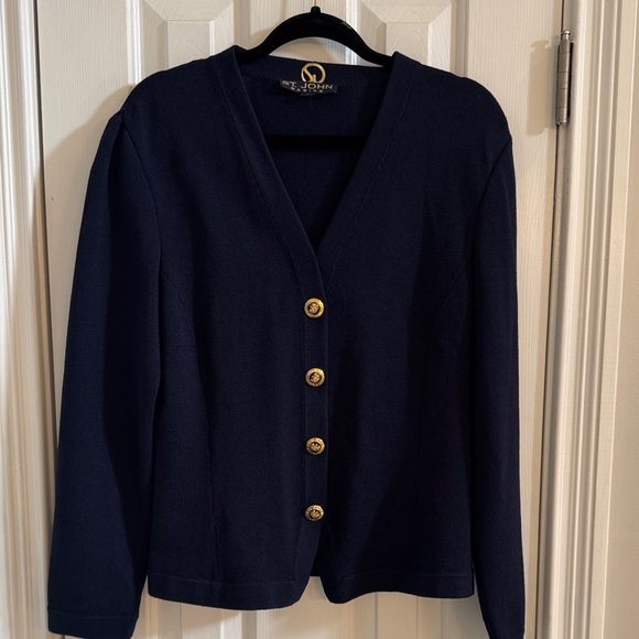 St. John Basics Jackets & Blazers - St. John Navy Jacket w/ Navy & Gold Crested Buttons & Back Belt